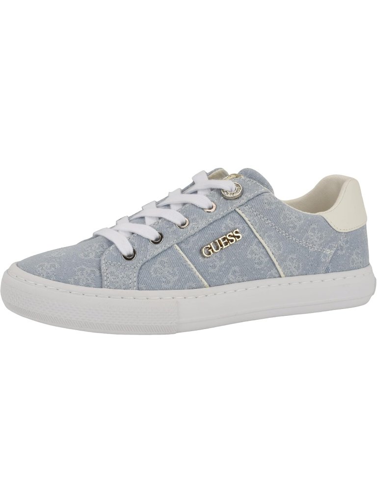 Women's Blue-Multi Faux Leather Closed Toe Low Top Lace Up Fashion Sneakers